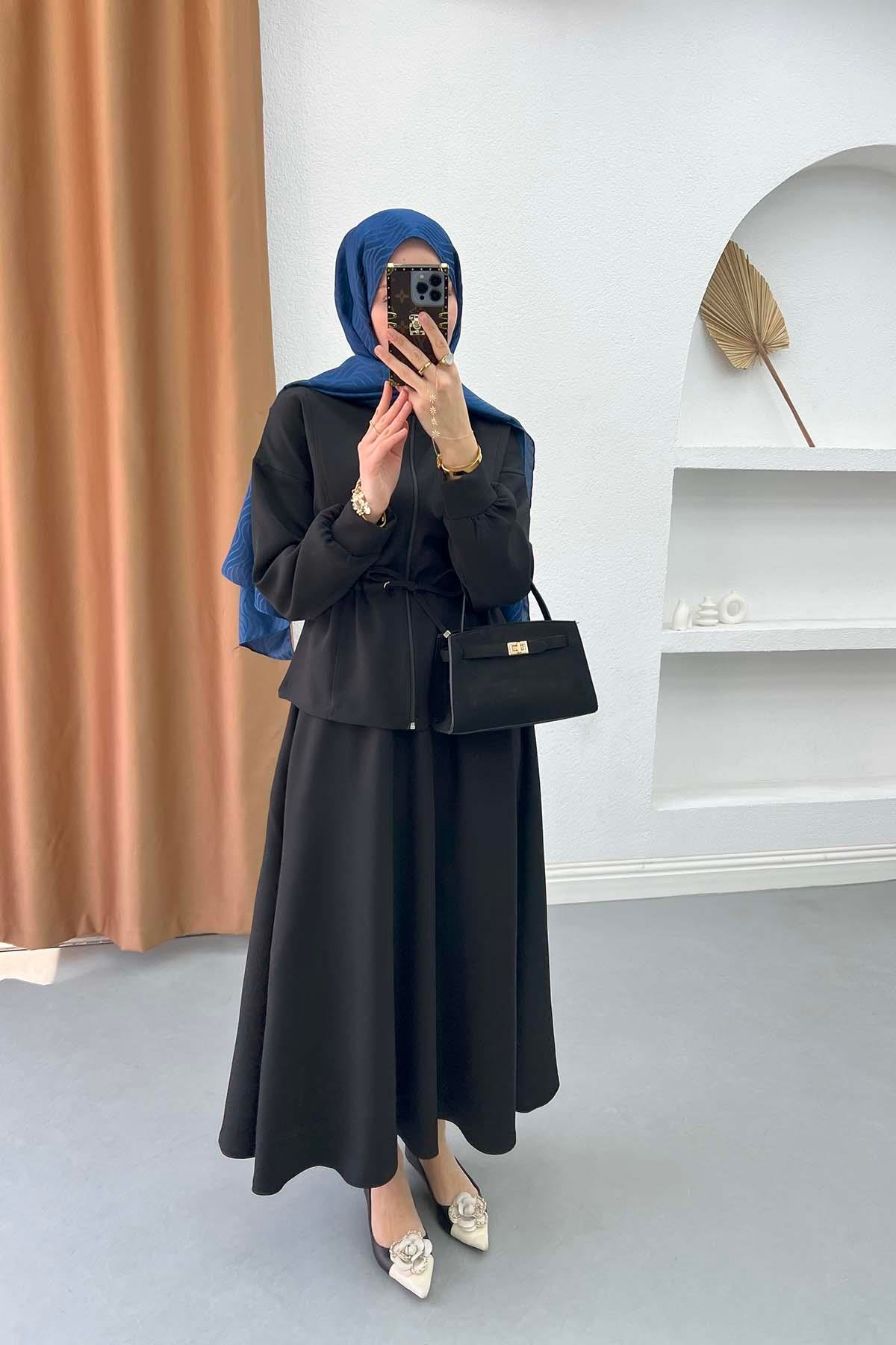 Gathered Skirt Set Black