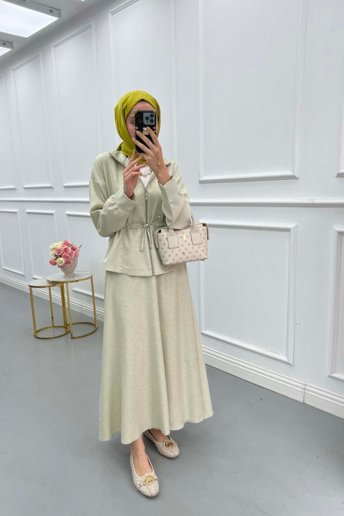 Sare Fashion Pleated Skirt Set Soft Green