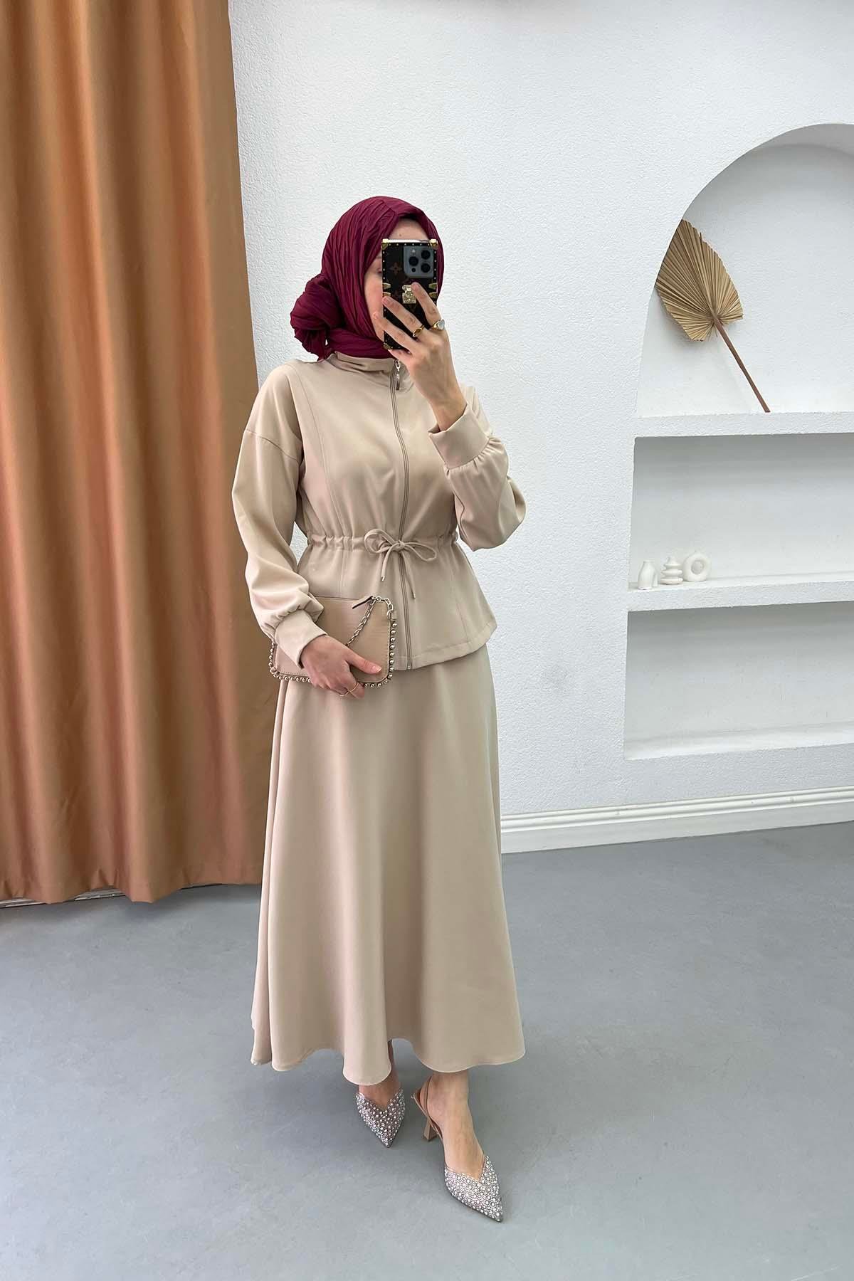 Pleated Skirt Set Stone