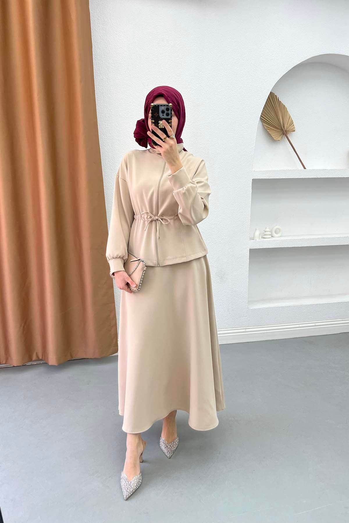 Pleated Skirt Set Stone