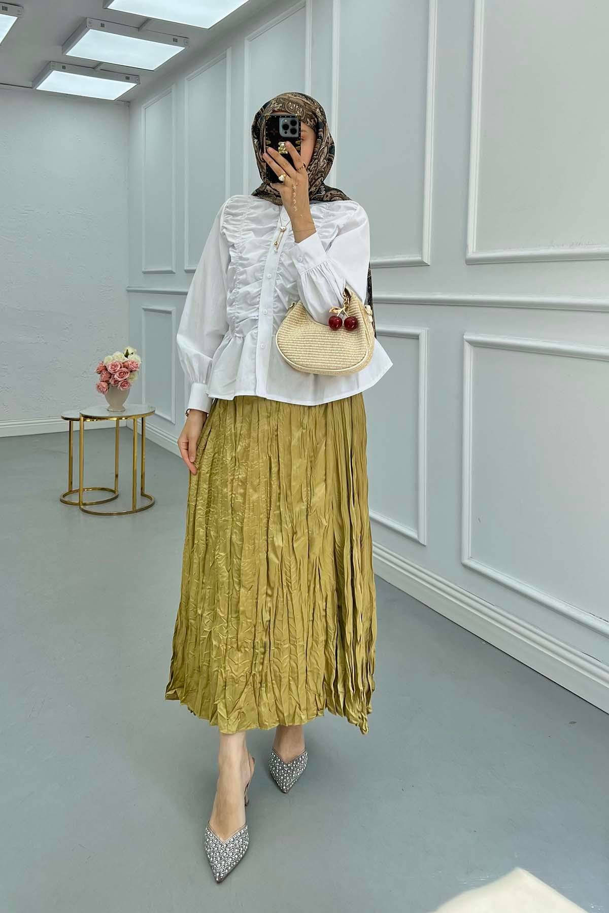 Sare Fashion Pleated Shirt White