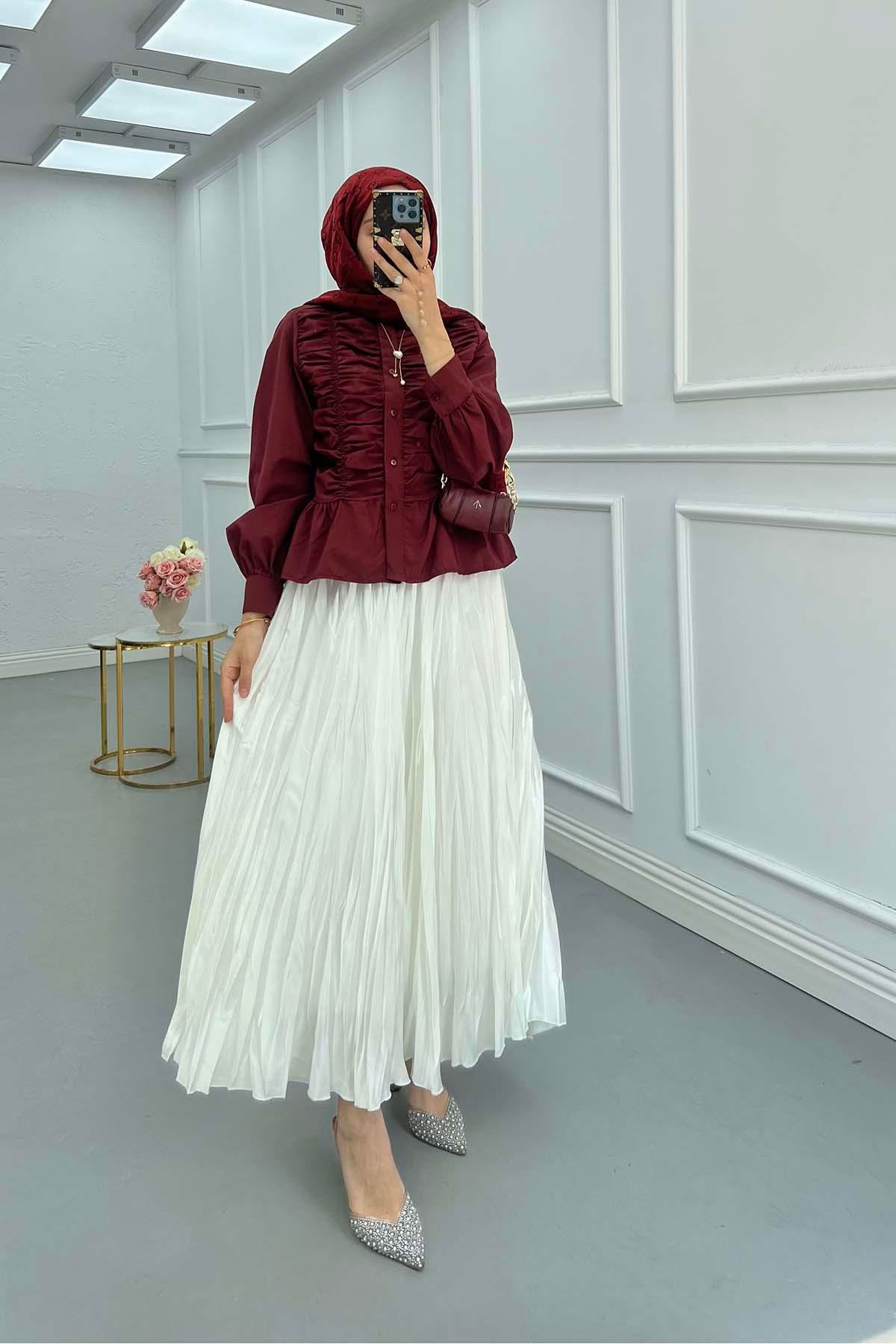 Sare Fashion Pleated Shirt Claret Red