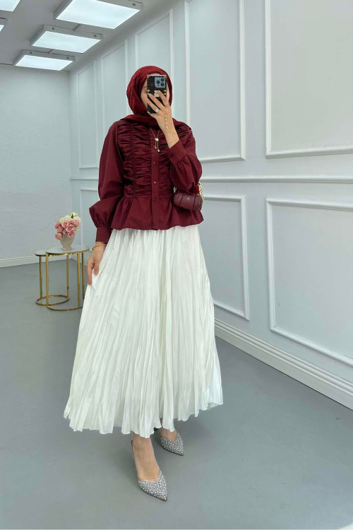 Sare Fashion Pleated Shirt Claret Red