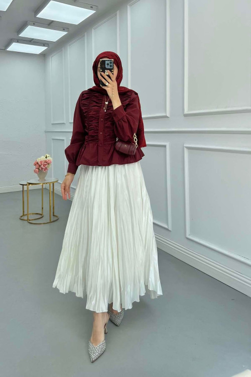 Sare Fashion Pleated Shirt Claret Red