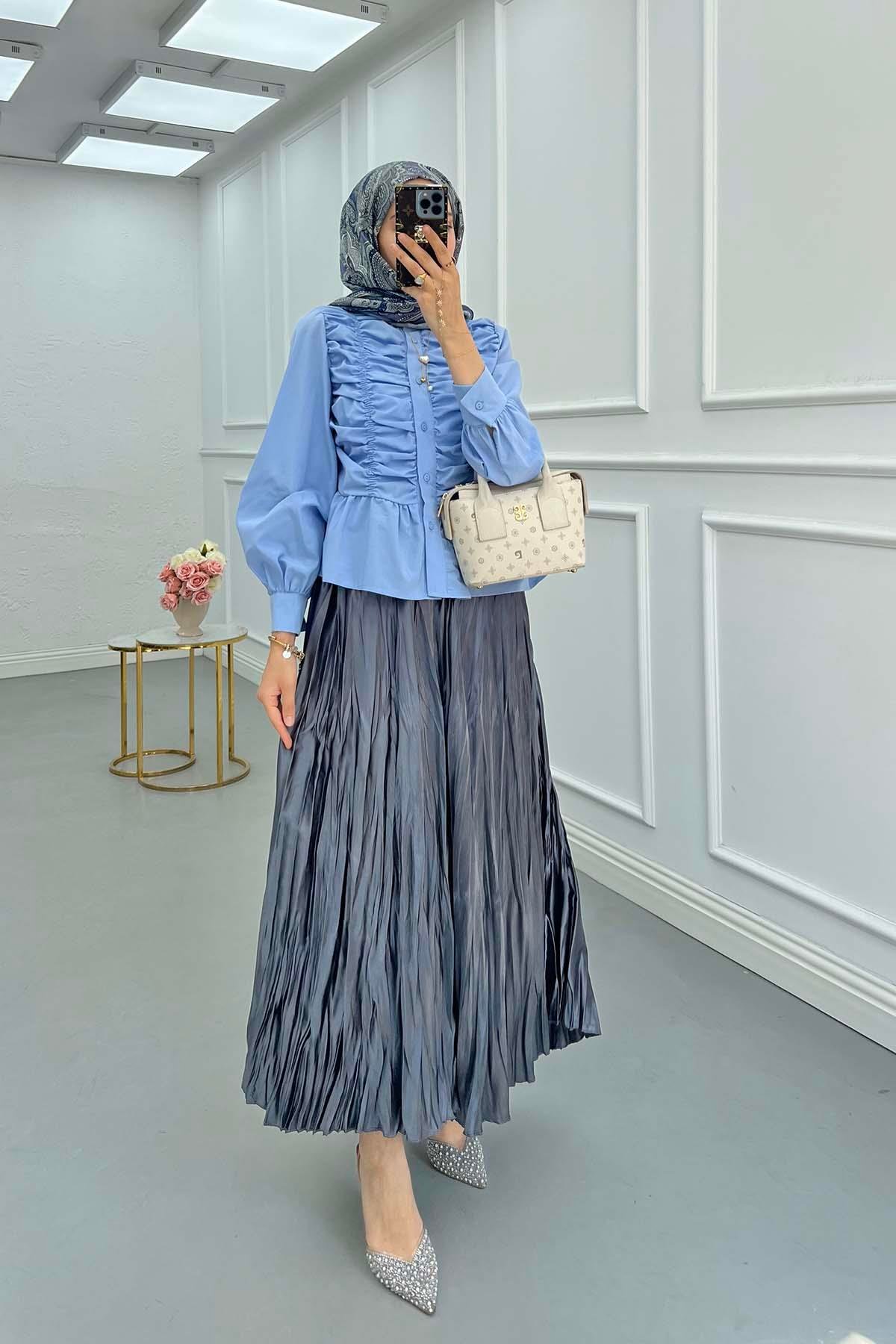 Sare Fashion Gathered Shirt Blue