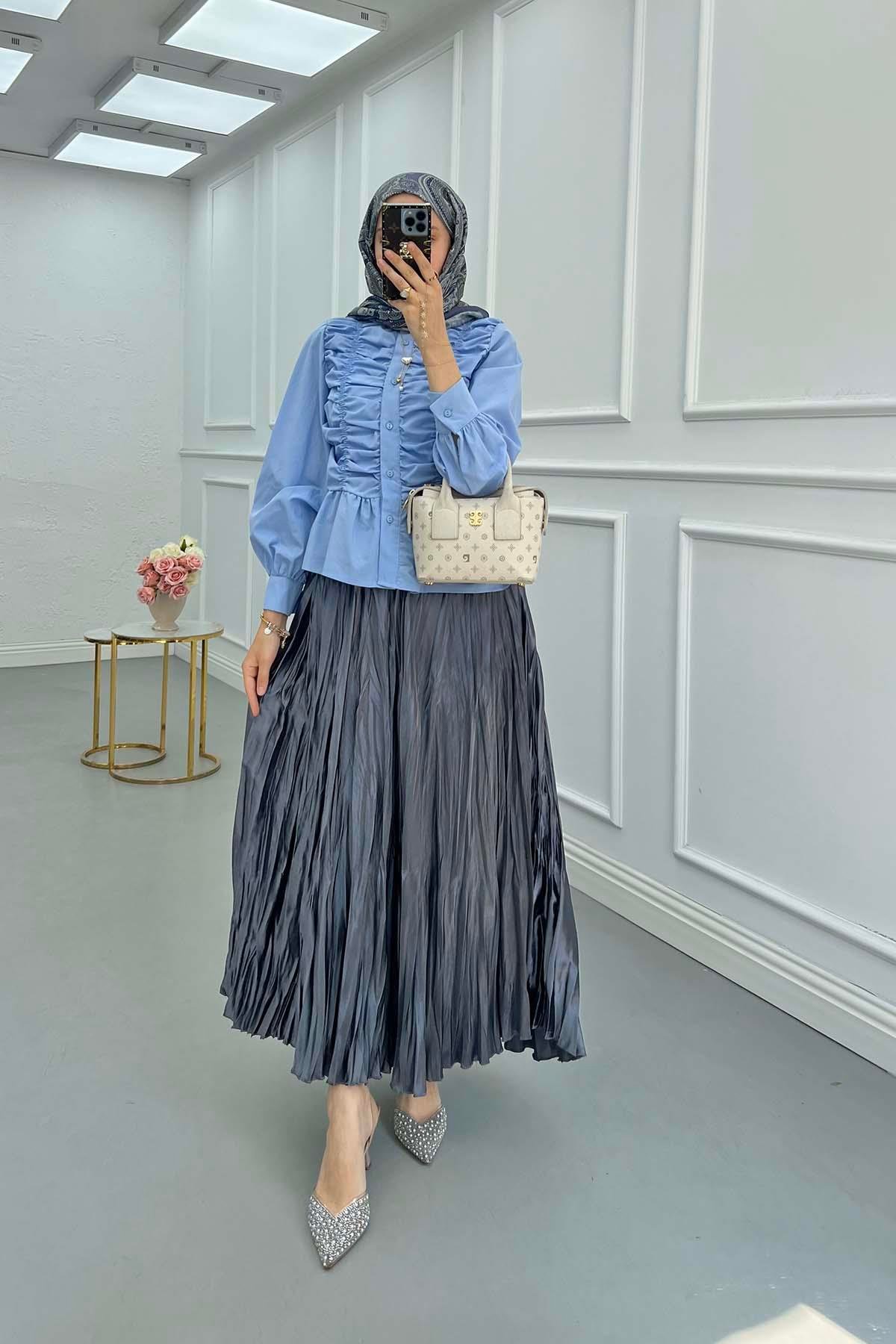 Sare Fashion Gathered Shirt Blue