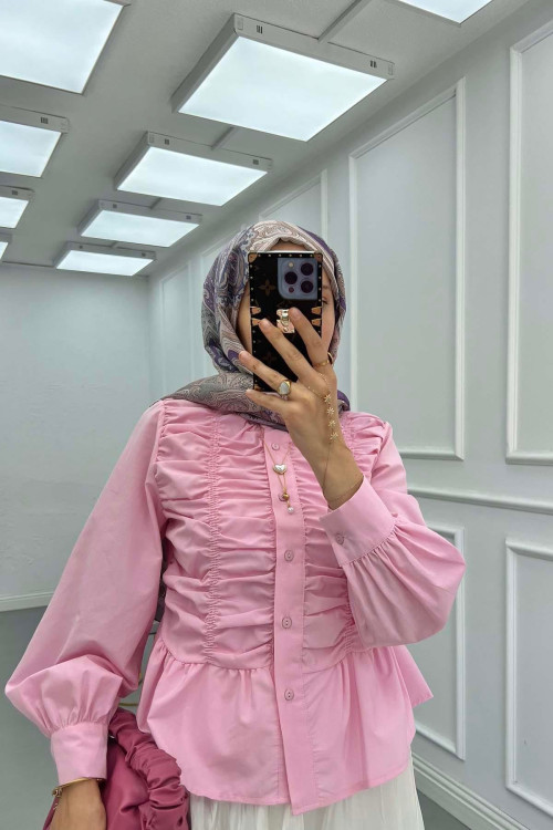 Sare Fashion Pleated Shirt Pink