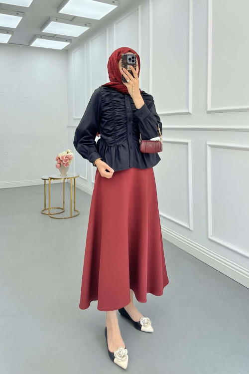 Sare Fashion Gathered Shirt Black