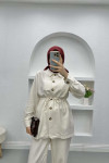 Gathered Belt Detailed Suit Beige