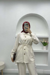 Gathered Belt Detailed Suit Beige