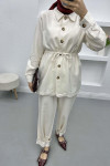 Gathered Belt Detailed Suit Beige