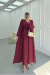 Sare Fashion Cross-Piece Belted Lined Dress Burgundy
