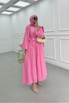 Sare Fashion Pink Cross-Binding Belted Lined Dress