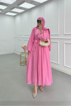 Sare Fashion Pink Cross-Binding Belted Lined Dress