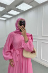 Sare Fashion Pink Cross-Binding Belted Lined Dress