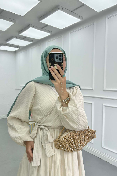 Sare Fashion Cross-Piece Belted Lined Dress Stone