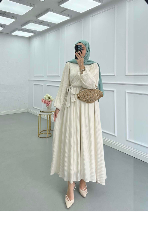 Sare Fashion Cross-Piece Belted Lined Dress Stone