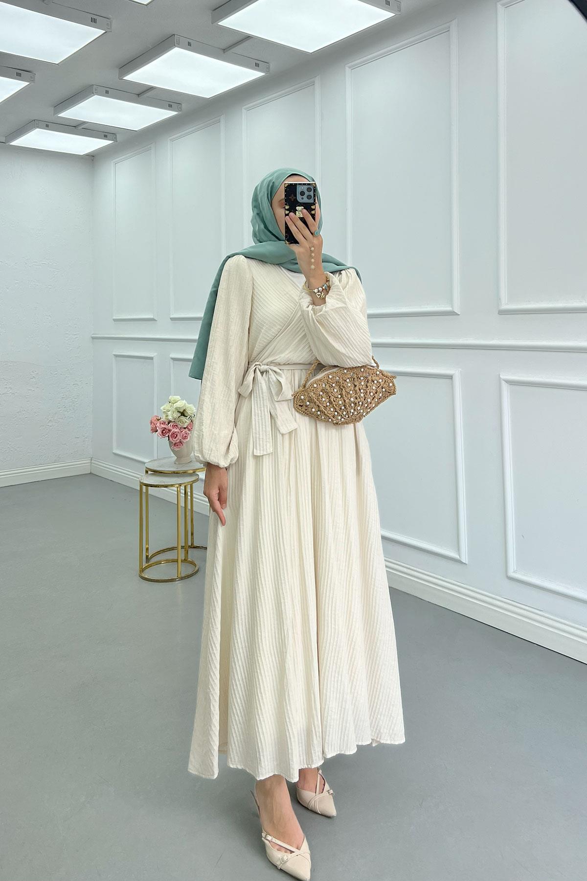 Sare Fashion Cross-Piece Belted Lined Dress Stone