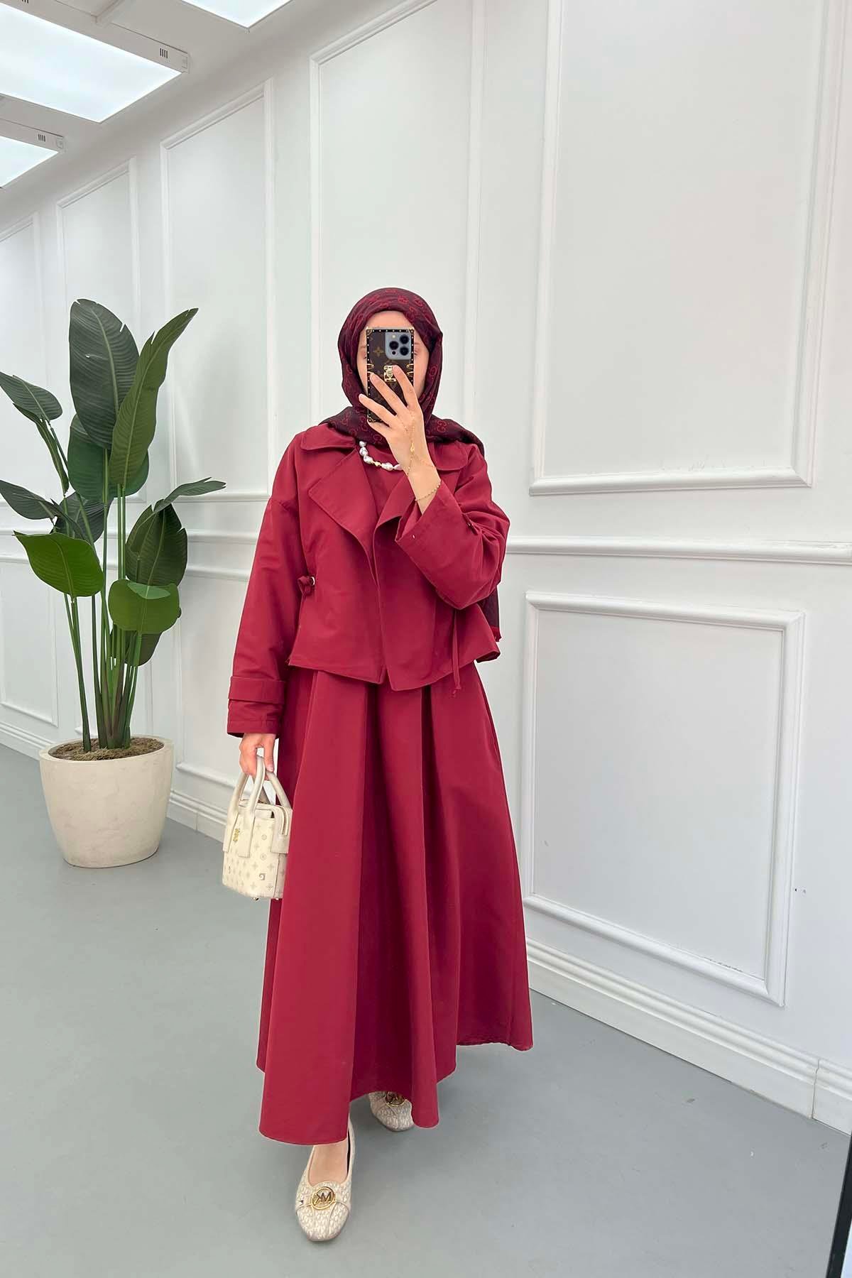 Sare Fashion Jacket Laced Vest Suit Claret Red