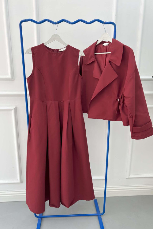 Sare Fashion Jacket Laced Vest Suit Claret Red
