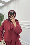 Sare Fashion Jacket Laced Vest Suit Claret Red