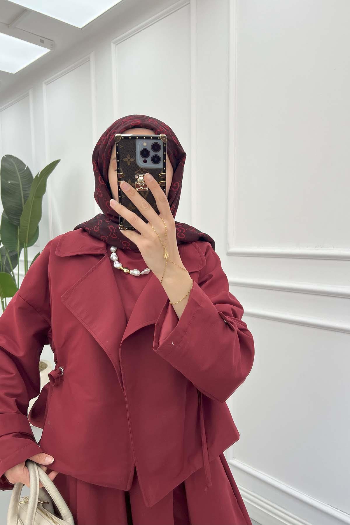 Sare Fashion Jacket Laced Vest Suit Claret Red