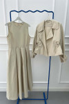 Sare Fashion Jacket Laced Vest Set Stone