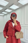 Sare Fashion Single Button Skirt Suit with Jacket Burgundy
