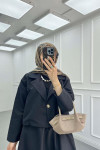 Sare Fashion Jacket and Single Button Skirt Suit Black