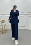 Sare Fashion Oysh Belted Suit with Pocket Detail, Navy Blue Sare Fashion Oysh Belted Suit with Pocket Detail, Navy Blue