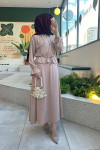Sare Fashion Pocket Detailed Pleated Skirt Set Beige