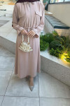 Sare Fashion Pocket Detailed Pleated Skirt Set Beige