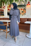 Sare Fashion Pocket Detailed Pleated Skirt Set Gray