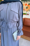 Sare Fashion Pocket Detailed Pleated Skirt Set Gray
