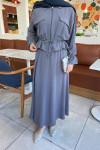 Sare Fashion Pocket Detailed Pleated Skirt Set Gray