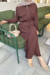 Sare Fashion Pocket Detailed Pleated Skirt Set Brown