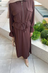 Sare Fashion Pocket Detailed Pleated Skirt Set Brown