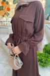 Sare Fashion Pocket Detailed Pleated Skirt Set Brown