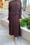 Sare Fashion Pocket Detailed Pleated Skirt Set Brown