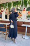 Sare Fashion Pocket Detailed Pleated Skirt Set Navy Blue