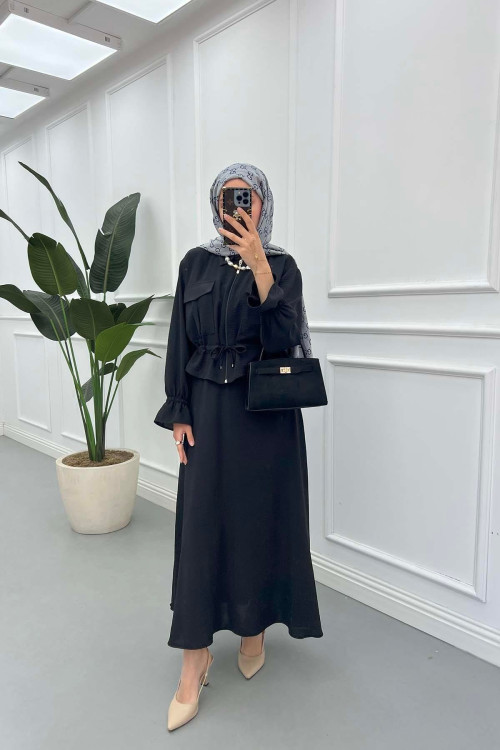 Sare Fashion Pocket Detailed Pleated Skirt Set Black