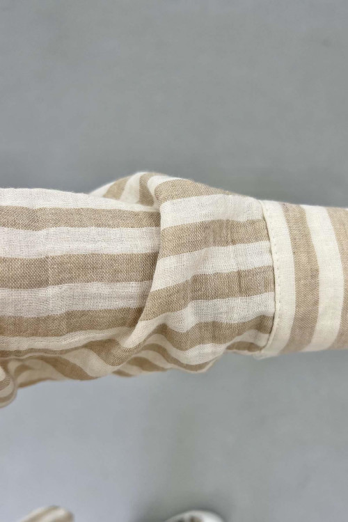 Sare Fashion Striped Muslin Shirt with Pocket Detail Beige