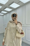 Sare Fashion Striped Muslin Shirt with Pocket Detail Beige