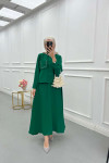 Sare Fashion Pocket Detailed Skirt Suit Green