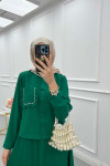Sare Fashion Pocket Detailed Skirt Suit Green