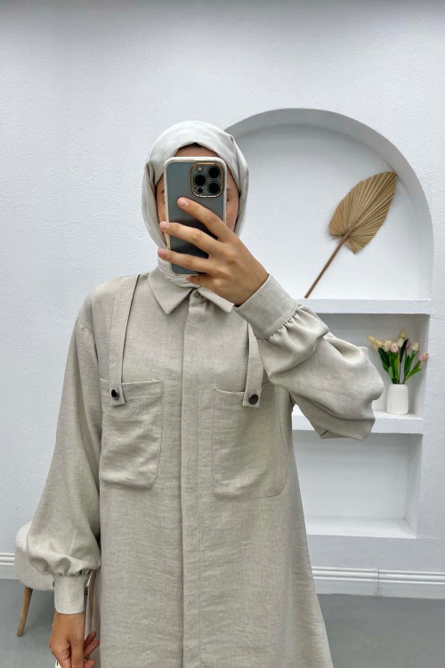 Pocket Detailed Shirt Set Stone