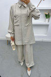 Pocket Detailed Shirt Set Stone