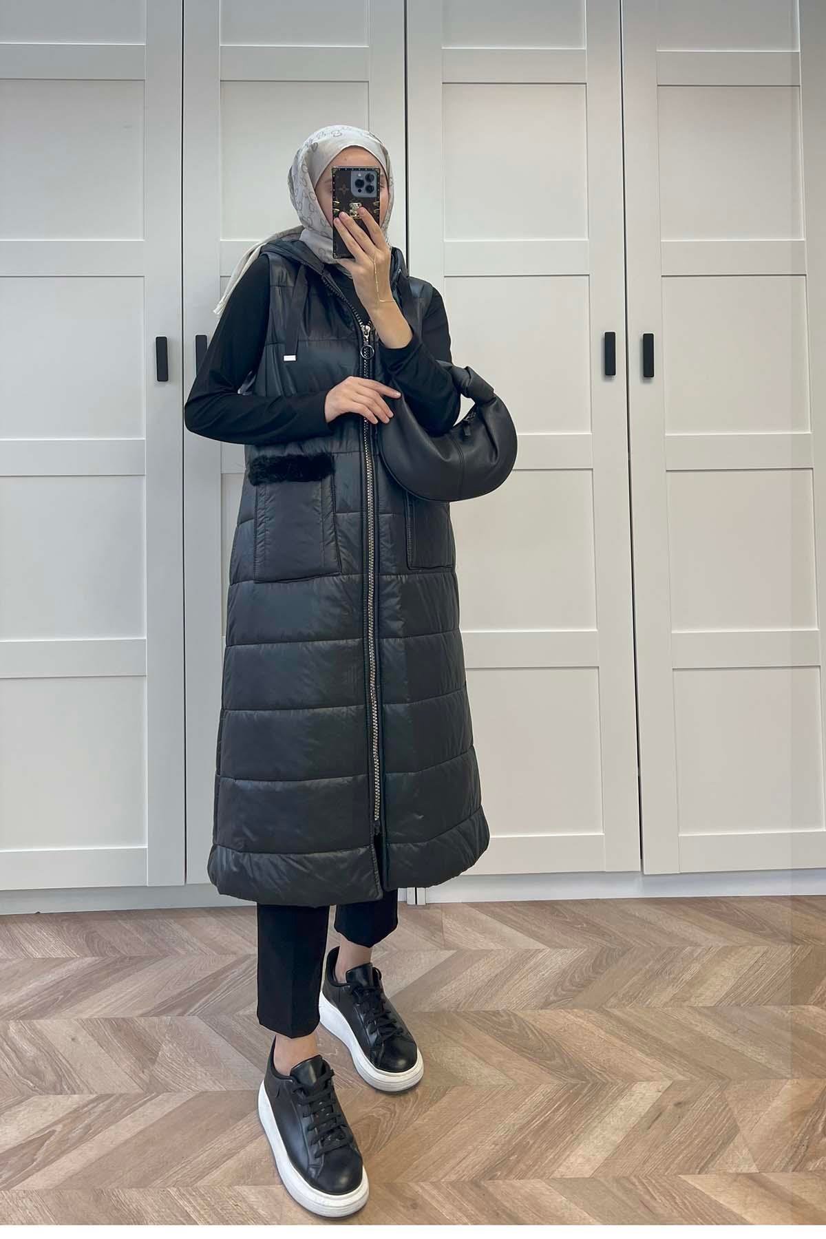 Sare Fashion Quilted Vest with Pocket Details, Black