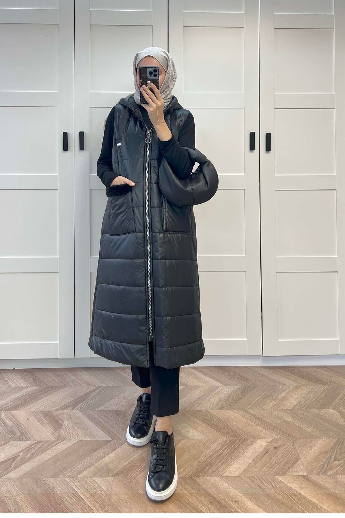 Sare Fashion Quilted Vest with Pocket Details, Black