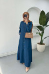 Sare Fashion Denim Dress with Pocket Detail Navy Blue
